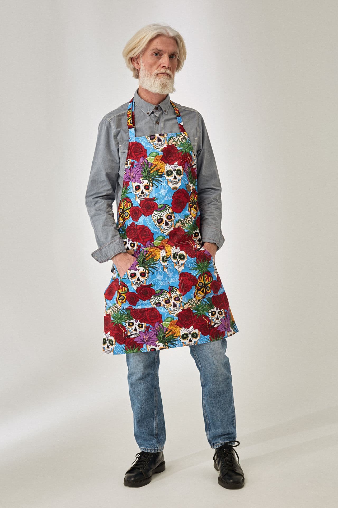 Кельнер мужской Фартук Хлопок Фартук Череп голубой