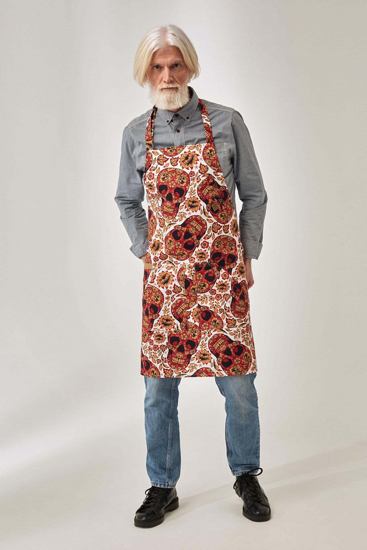 Кельнер мужской Фартук Хлопок Фартук Хохлома белый