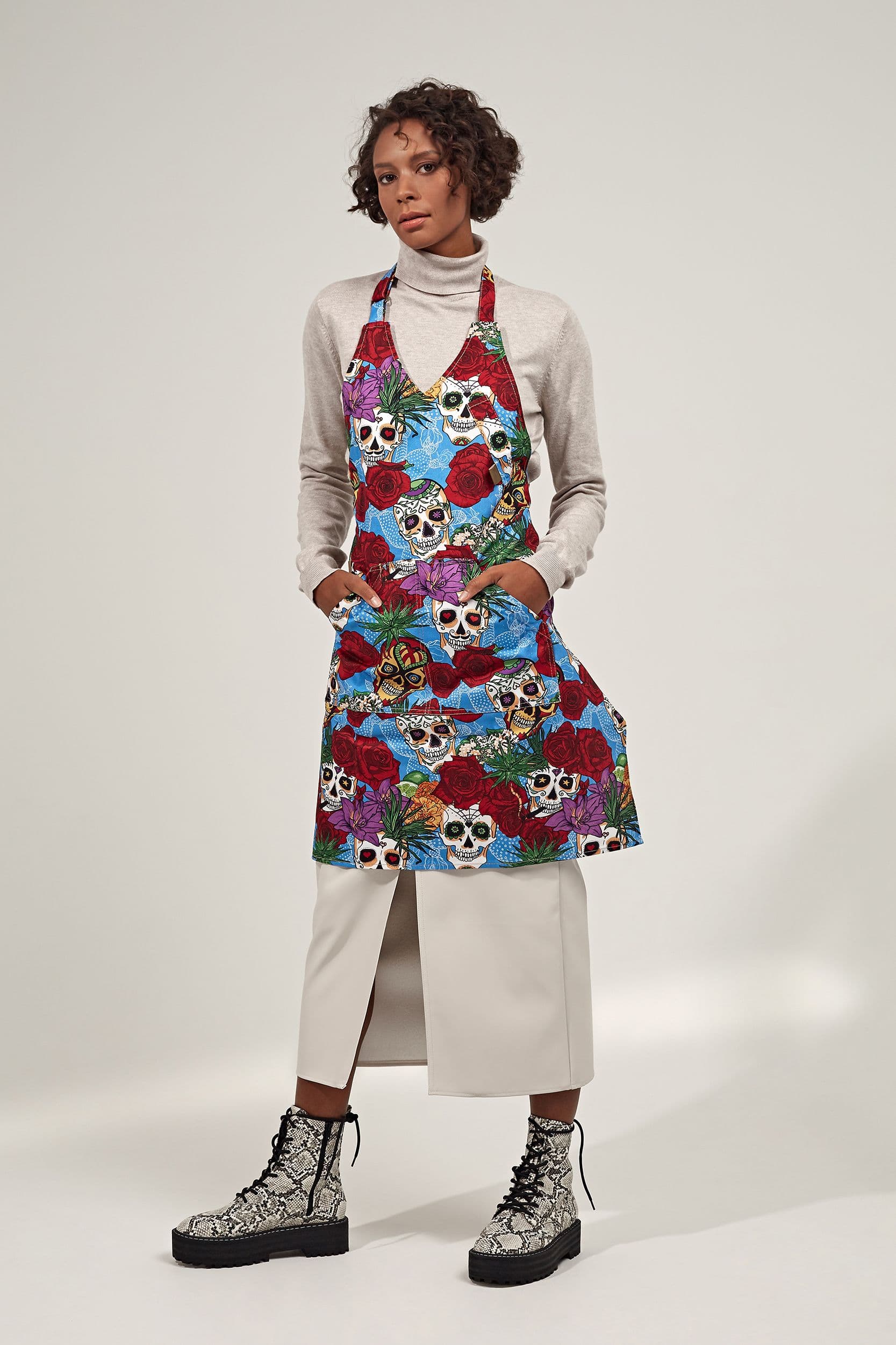 Кельнер женский Фартук Хлопок Фартук Череп голубой