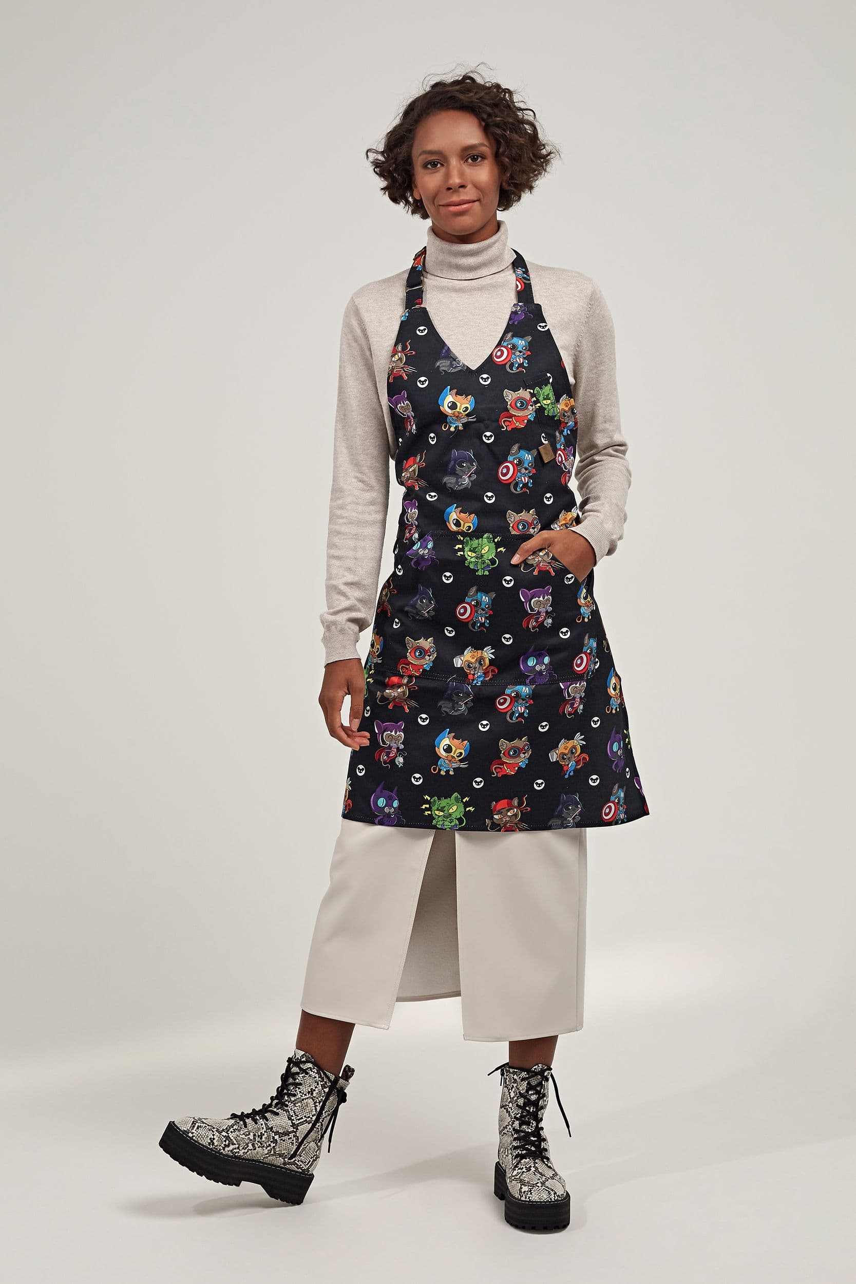 Кельнер женский Фартук Хлопок Фартук Котик чёрный