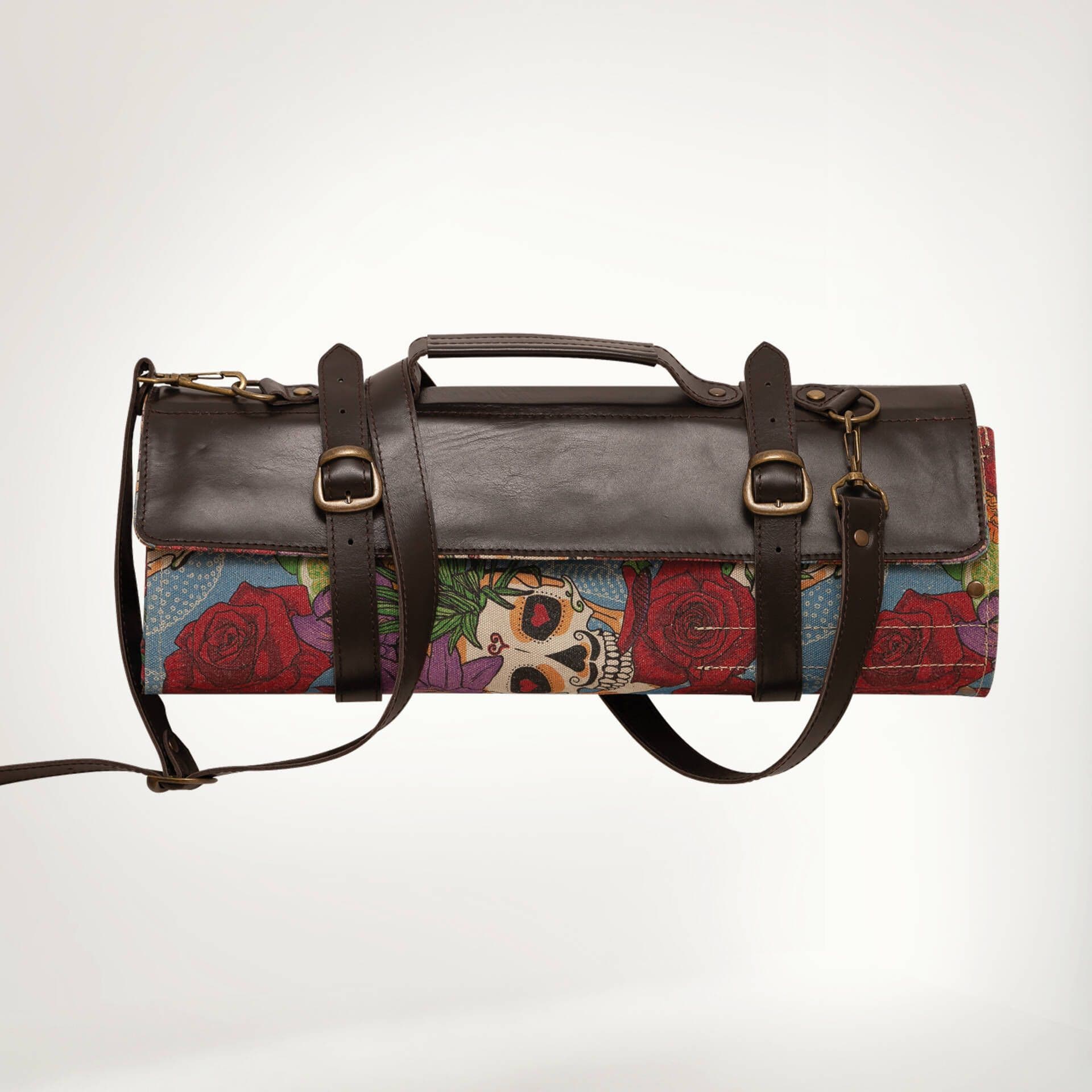 Скрутка Шеф 9 ножей Принт Скрутка Натуральная кожа Скрутка Череп голубой