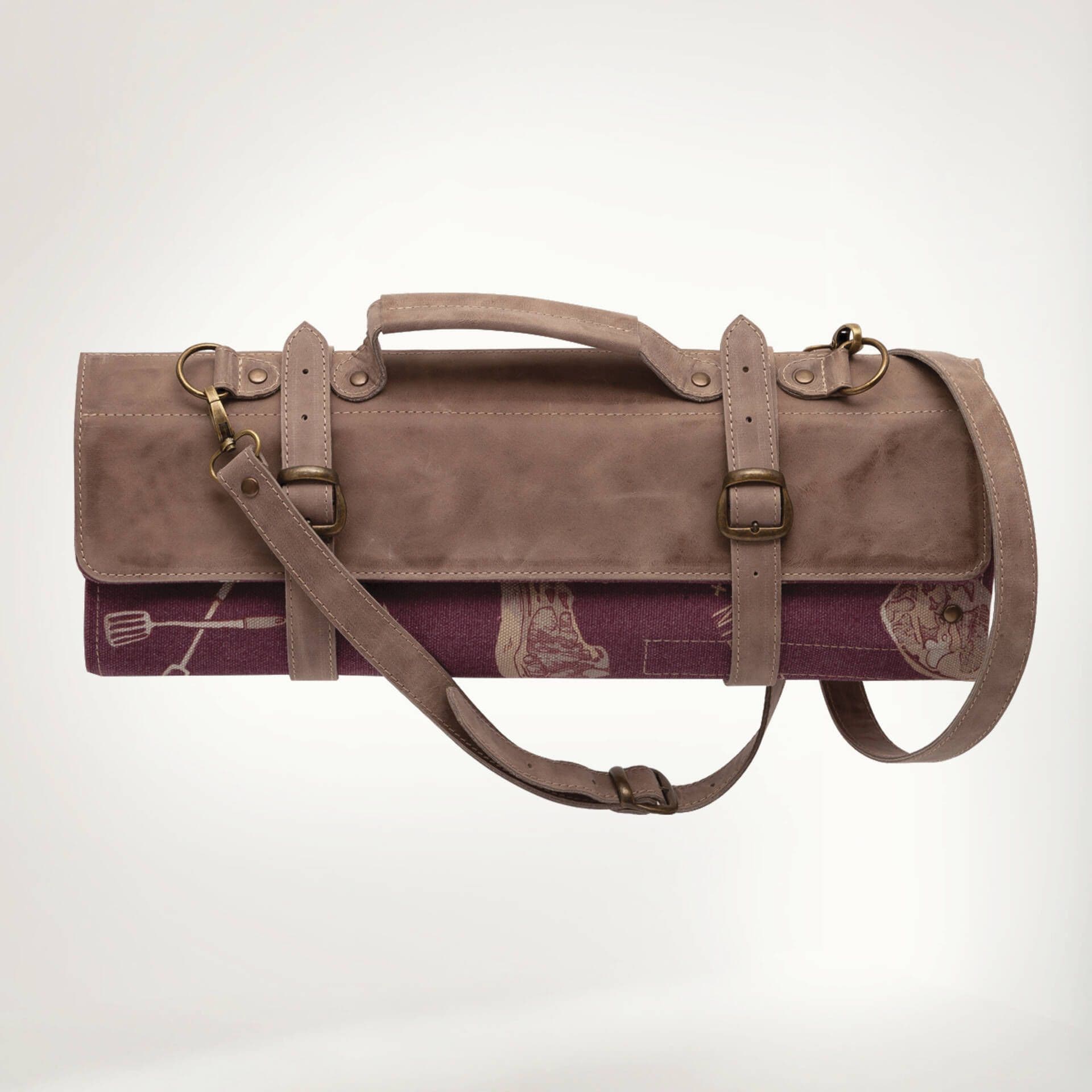 Скрутка Шеф 9 ножей Принт Скрутка Натуральная кожа Скрутка Мясо бордовый